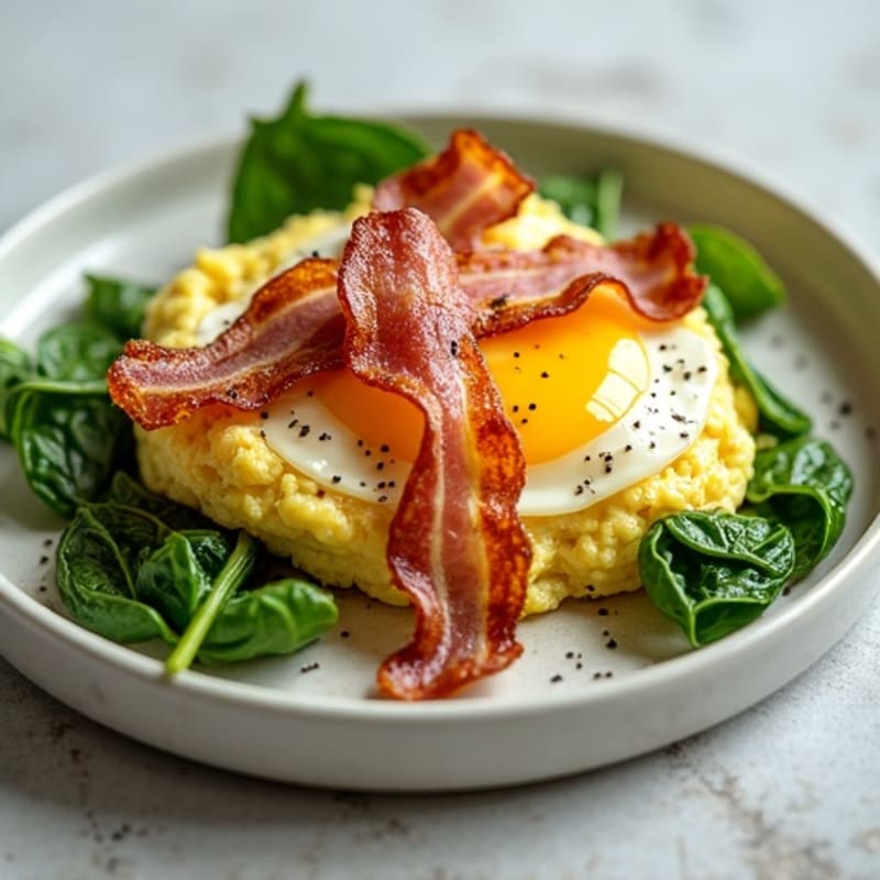 Crispy Turkey Bacon and Egg White Scramble with Spinach