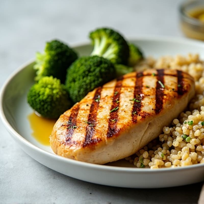 Grilled Chicken Breast with Quinoa and Roasted Broccoli
