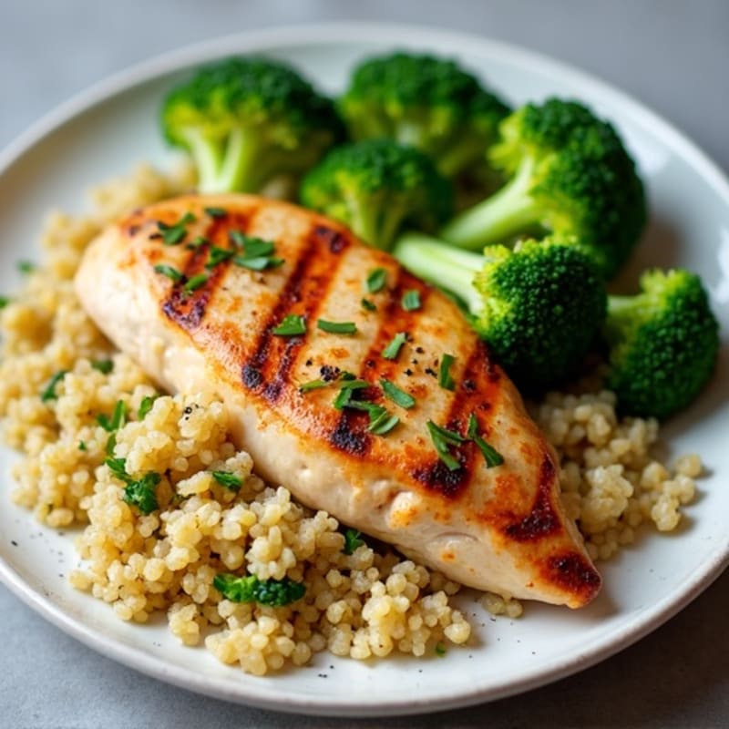 Grilled Chicken Breast with Quinoa and Steamed Broccoli