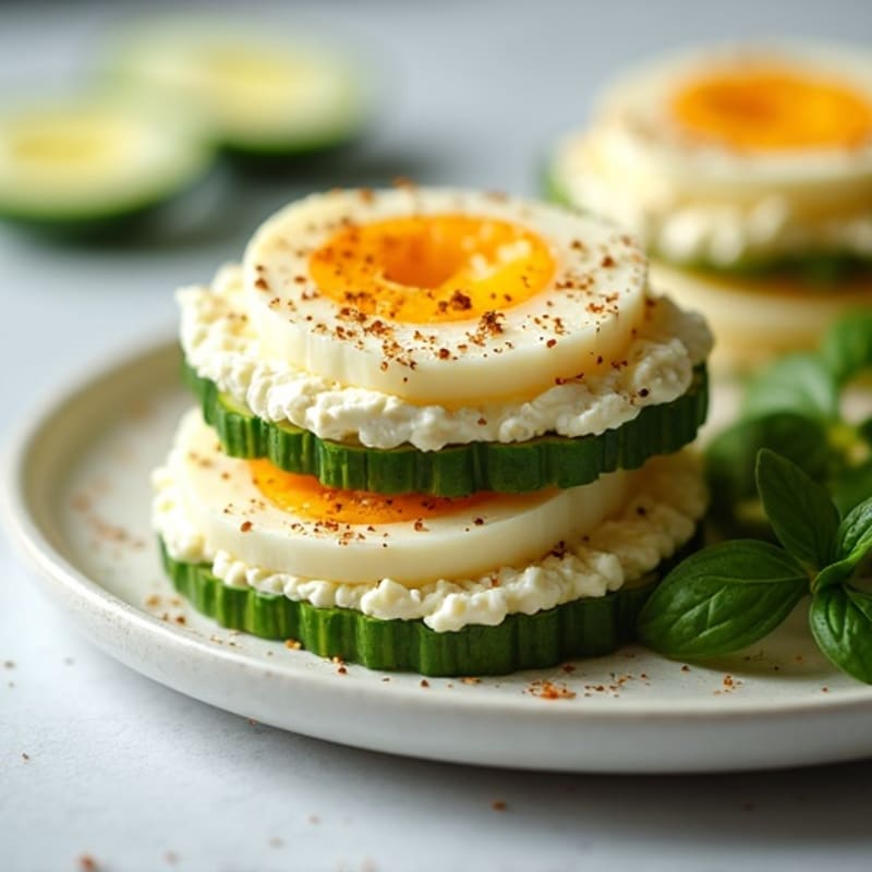 Crispy Cucumber Cottage Cheese Stacks with Everything Bagel Seasoning