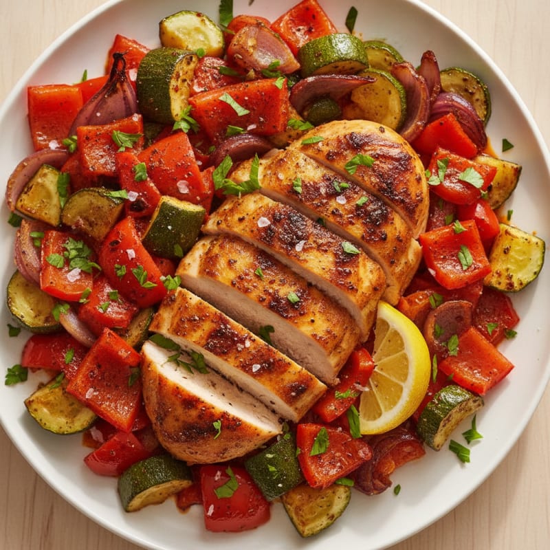 Spicy Harissa Chicken with Roasted Vegetables