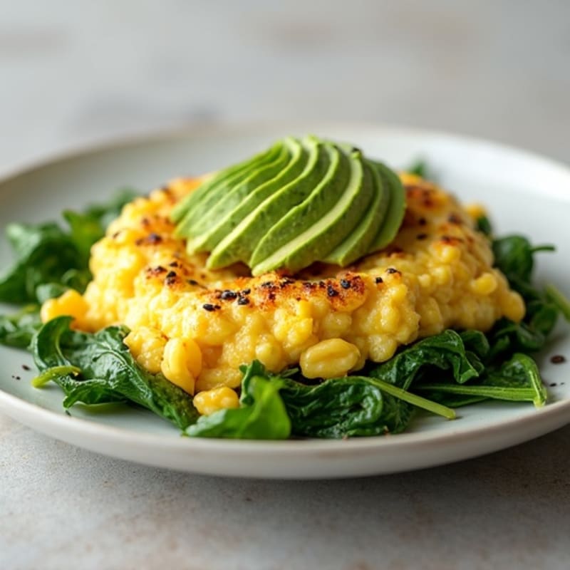 Egg White Spinach Scramble with Smashed Avocado and Hemp Seeds