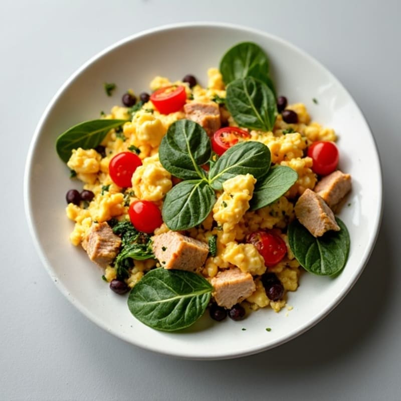Egg White and Turkey Spinach Scramble with Black Beans