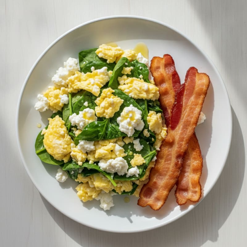 Cottage Cheese Scramble with Spinach and Turkey Bacon