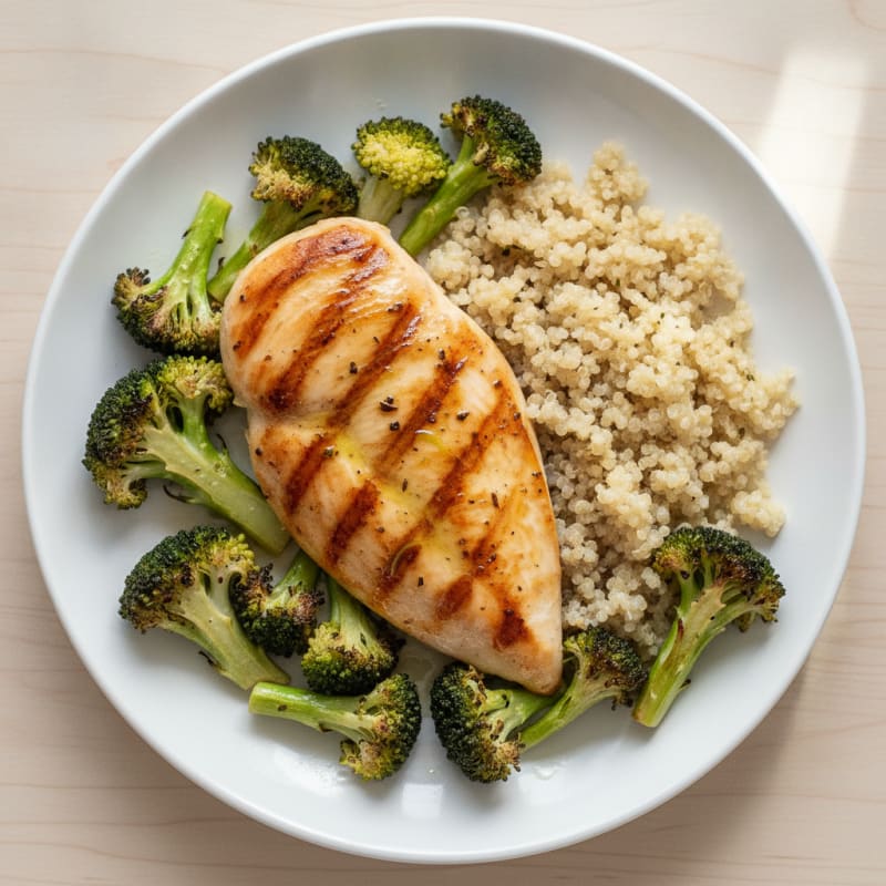 Grilled Chicken Breast with Roasted Broccoli and Quinoa