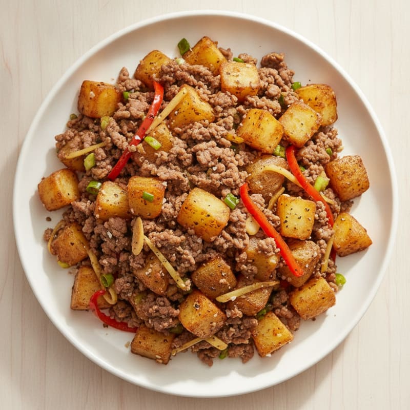 Ground Beef and Japanese Potato Stir-Fry