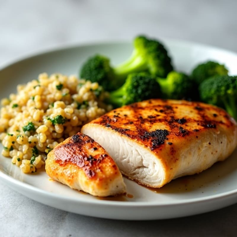 Grilled Chicken Breast with Quinoa and Roasted Broccoli