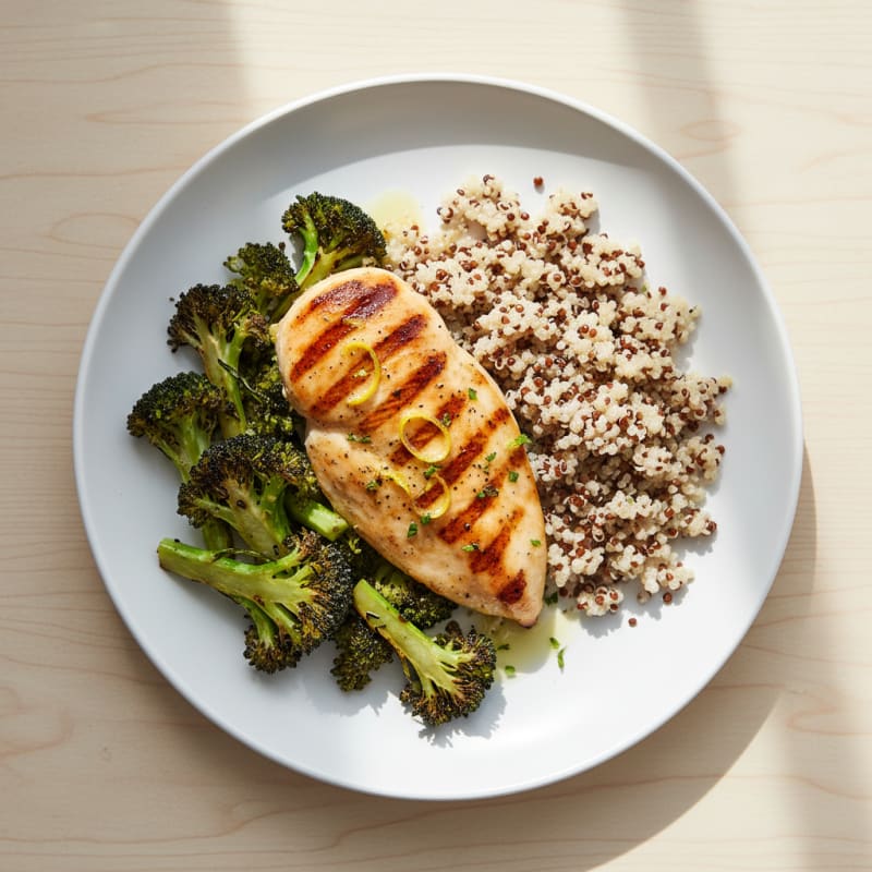 Grilled Chicken Breast with Roasted Broccoli and Quinoa