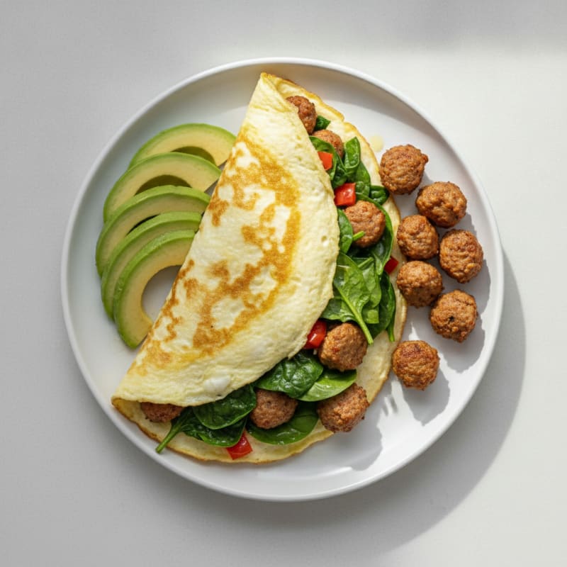 Egg White Spinach Omelette with Turkey Sausage