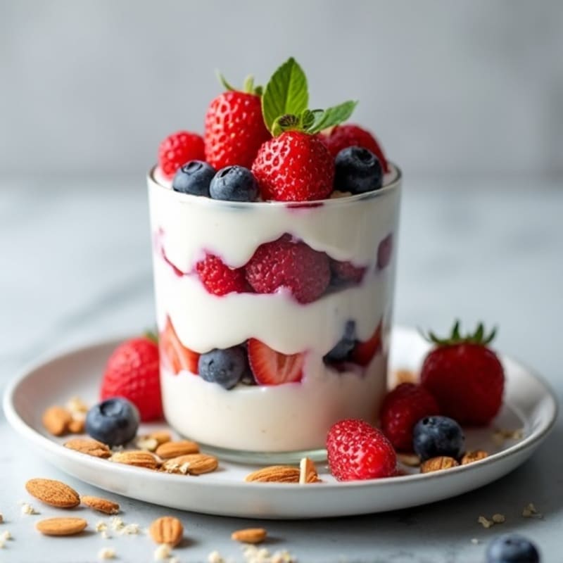 Greek Yogurt Protein Parfait with Mixed Berries and Almonds