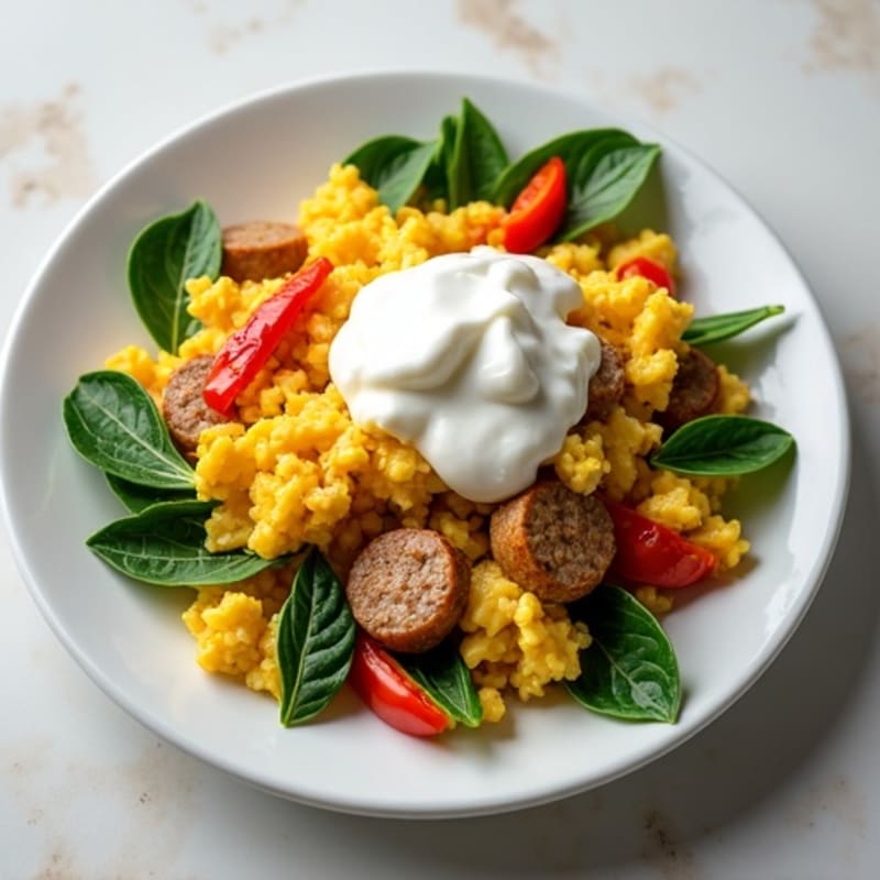 Egg White and Turkey Sausage Scramble with Greek Yogurt