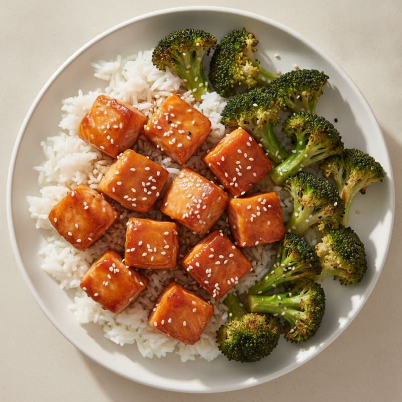 Teriyaki Salmon Bites with Roasted Broccoli