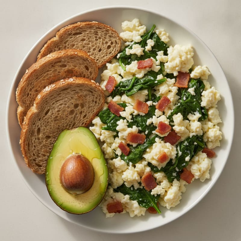 Egg White Scramble with Spinach and Turkey Bacon