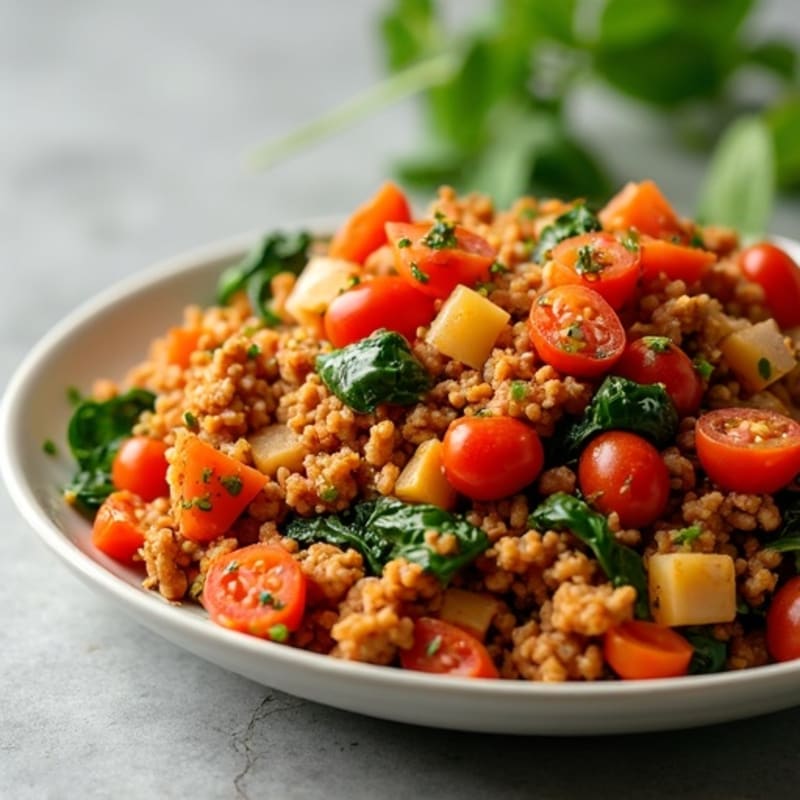 Lean Ground Turkey Skillet with Tomato Masala and Sautéed Onion