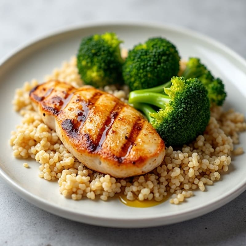 Grilled Chicken Breast with Quinoa and Steamed Broccoli