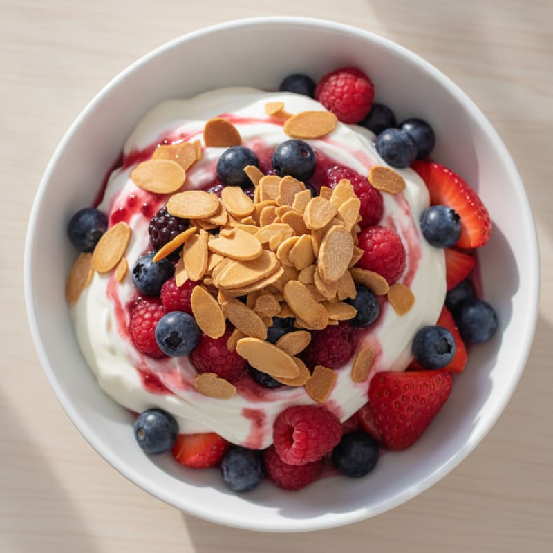 Greek Yogurt Protein Parfait with Mixed Berries and Almonds