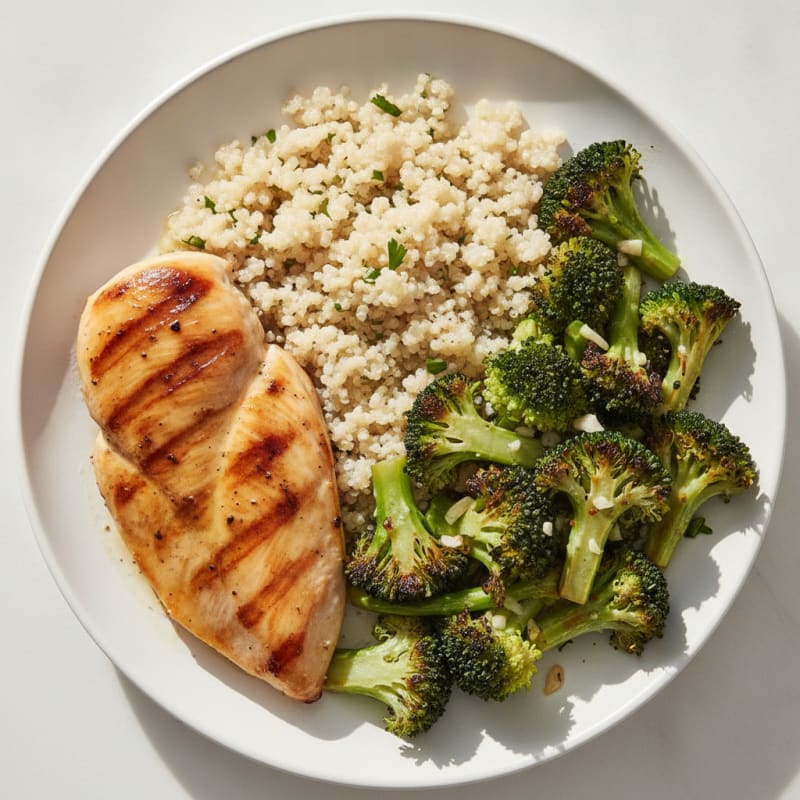 Grilled Chicken Breast with Quinoa and Roasted Broccoli