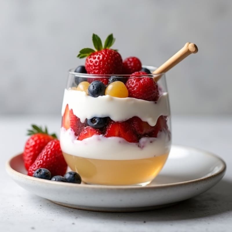 High-Protein Greek Yogurt Parfait with Mixed Fruit and Whey Protein