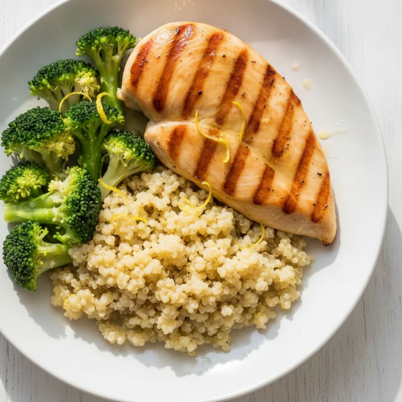 Grilled Chicken Breast with Quinoa and Steamed Broccoli