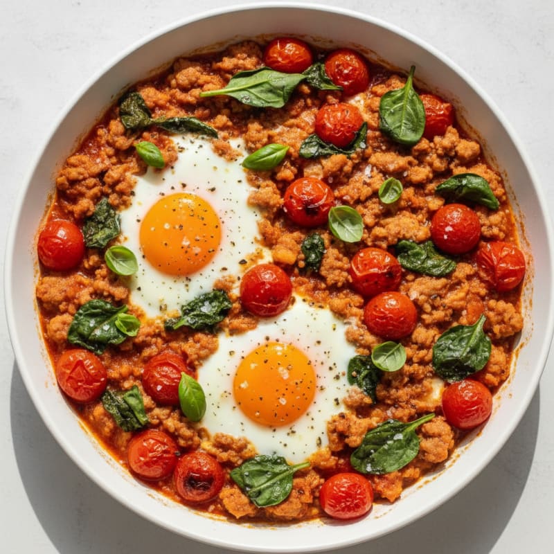 Baked Eggs with Roasted Tomatoes and Turkey