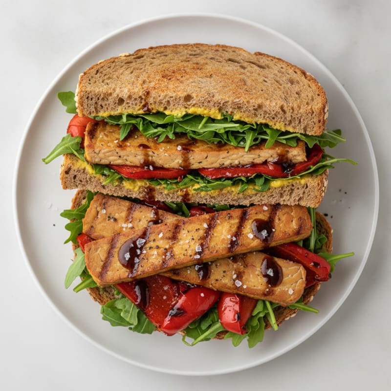Grilled Tempeh Sandwich with Roasted Peppers