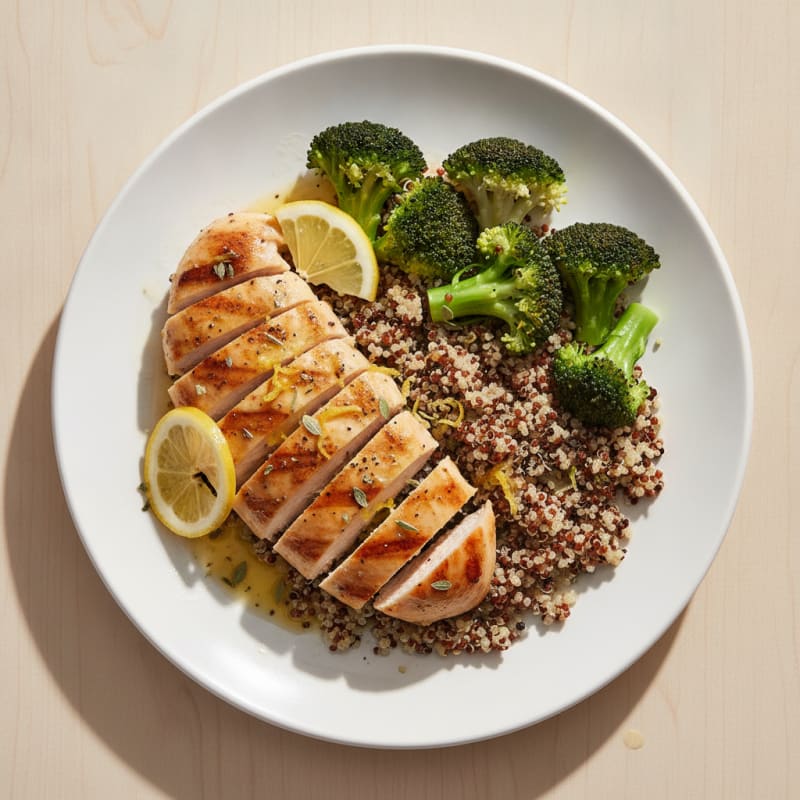 Grilled Chicken Breast with Quinoa and Steamed Broccoli
