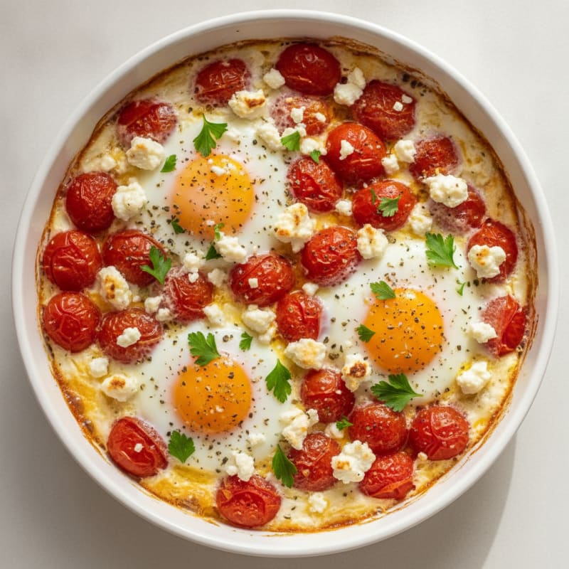Baked Eggs with Roasted Tomatoes and Feta