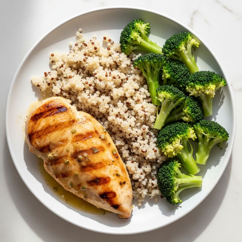 Grilled Chicken Breast with Steamed Broccoli and Quinoa