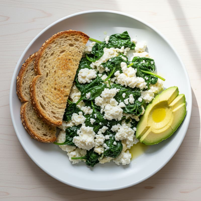 Egg White and Spinach Scramble with Cottage Cheese
