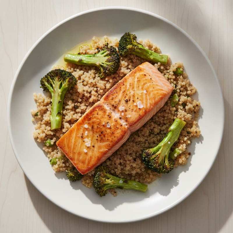 Seared Salmon Fillet with Roasted Broccoli and Quinoa