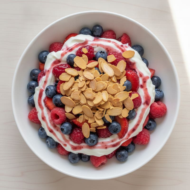 Greek Yogurt Protein Parfait with Mixed Berries and Almonds