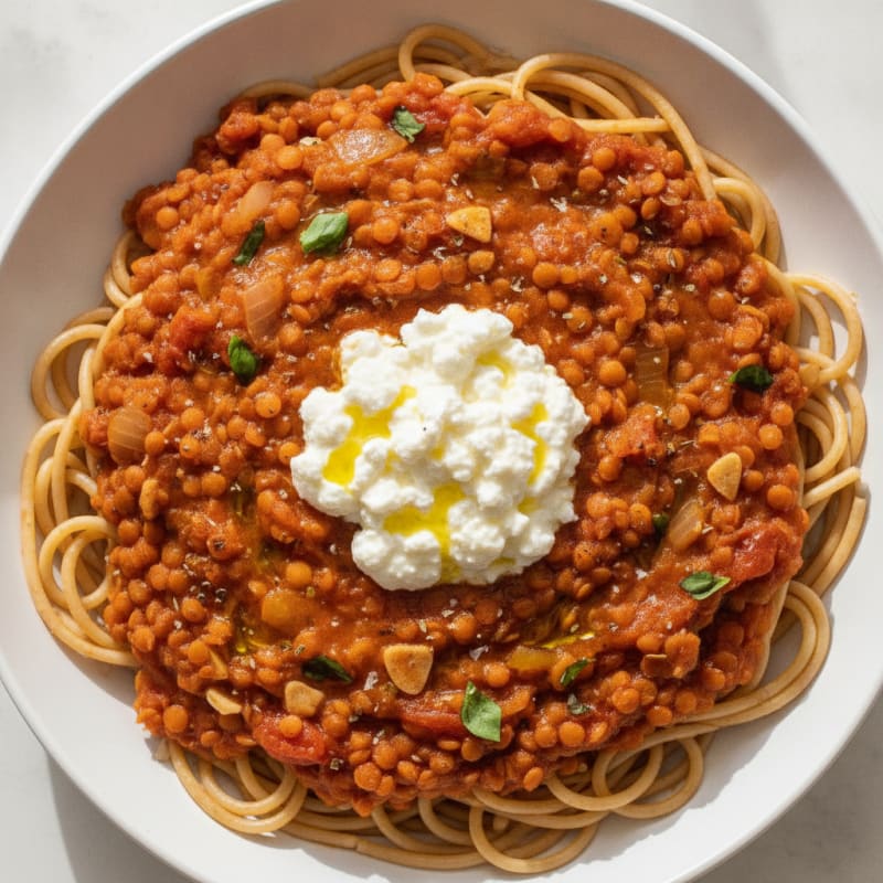 Hearty Lentil and Cottage Cheese Spaghetti