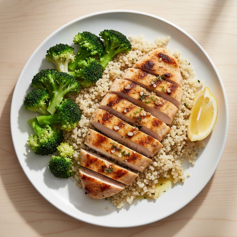 Grilled Chicken Breast with Quinoa and Steamed Broccoli