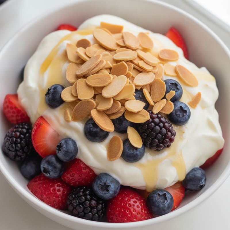Greek Yogurt Protein Parfait with Mixed Berries and Almonds