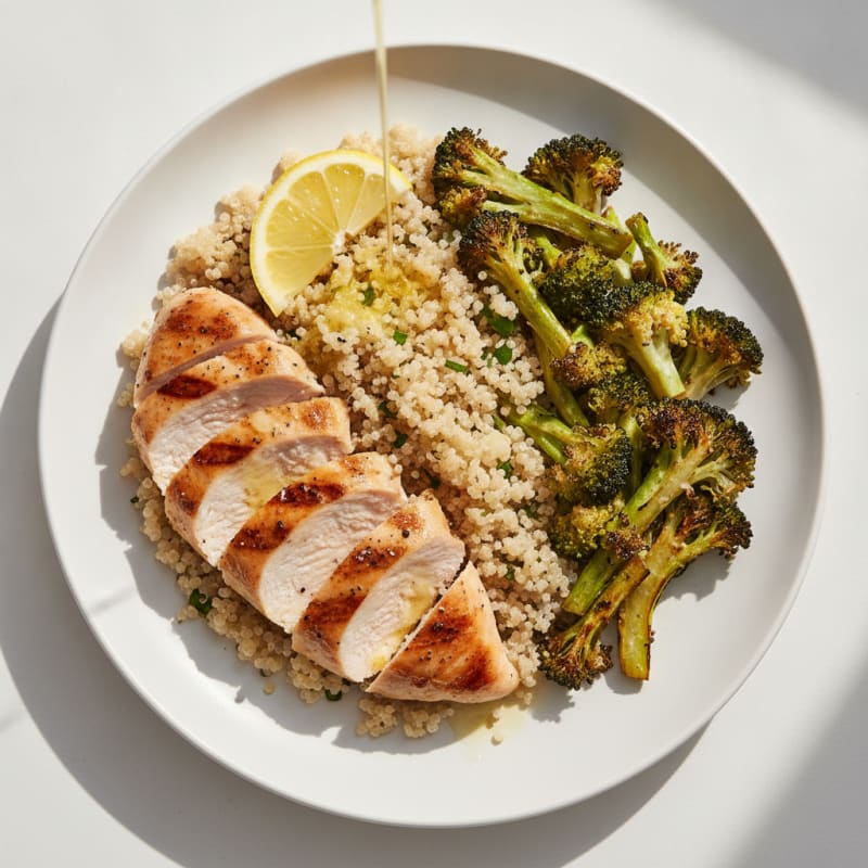Grilled Chicken Breast with Quinoa and Roasted Broccoli