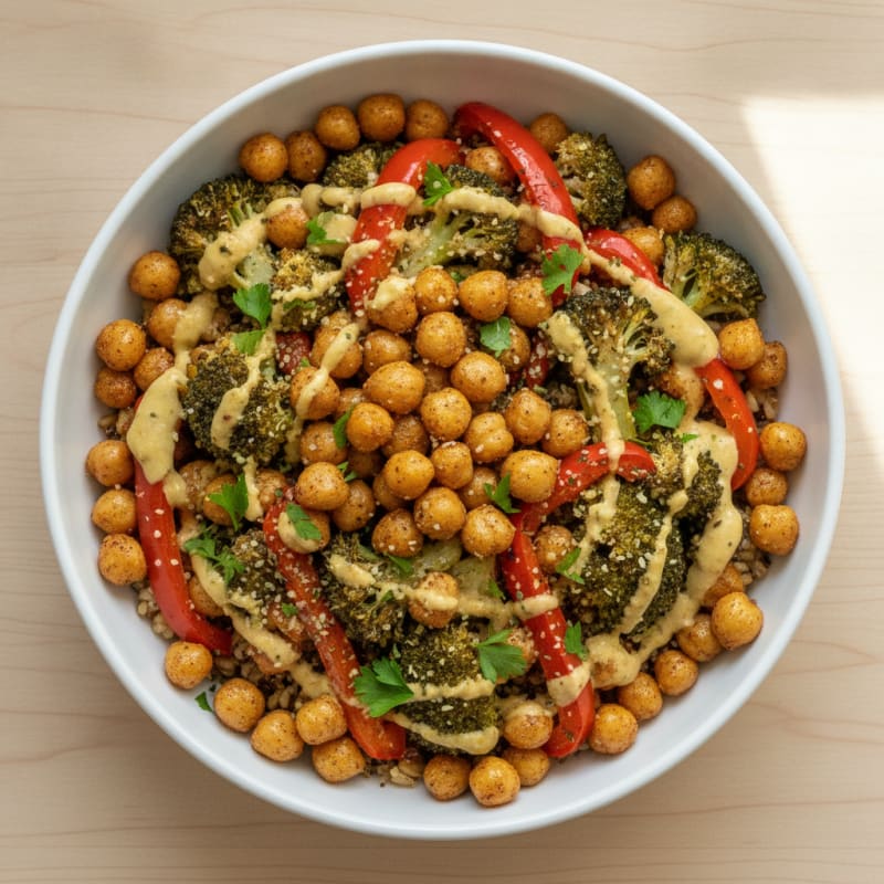 Roasted Vegetable and Chickpea Grain Bowl