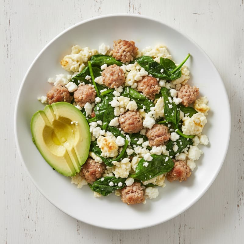 Egg White and Turkey Sausage Scramble with Spinach and Feta