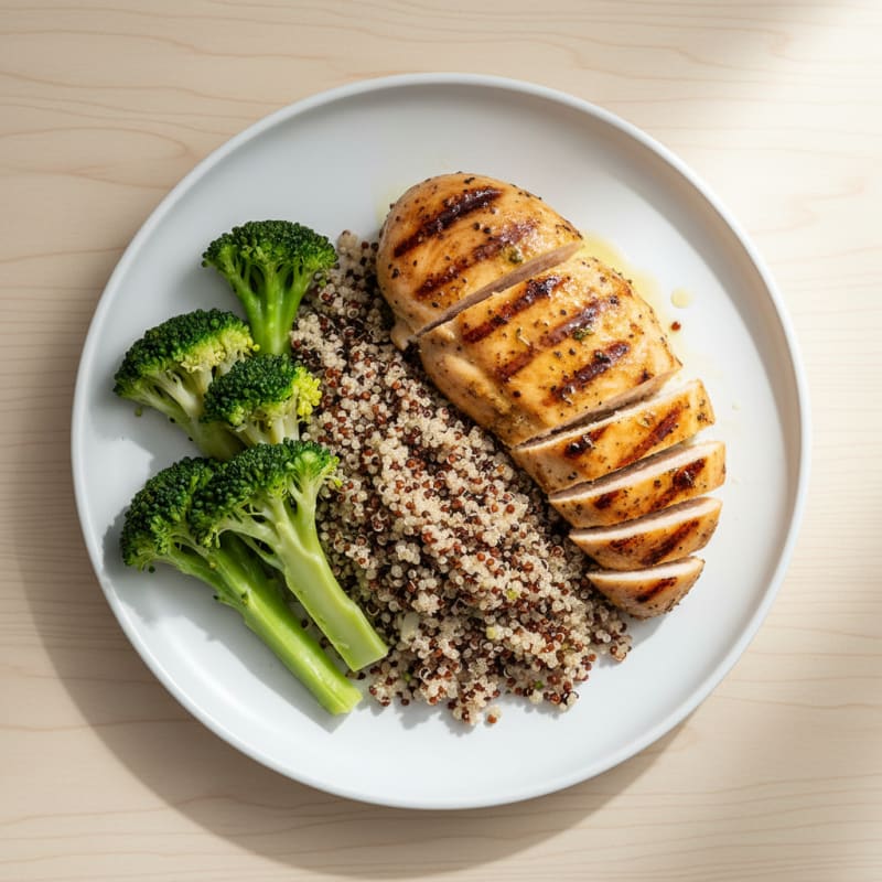 Grilled Chicken Breast with Quinoa and Steamed Broccoli