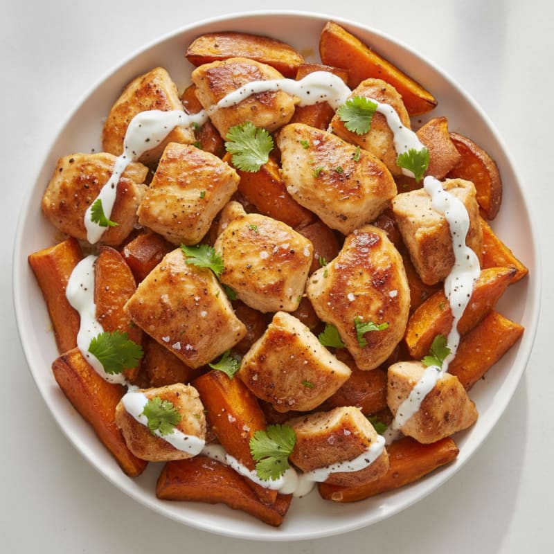Roasted Sweet Potato with Honey-Lime Glaze and Zesty Chicken