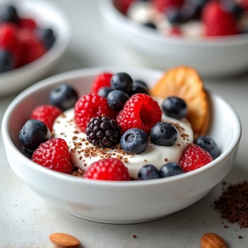 Chocolate Protein Greek Yogurt with Mixed Berries