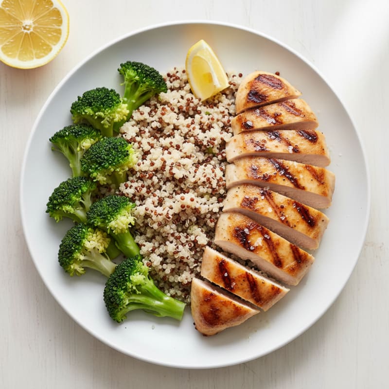 Grilled Chicken Breast with Quinoa and Steamed Broccoli