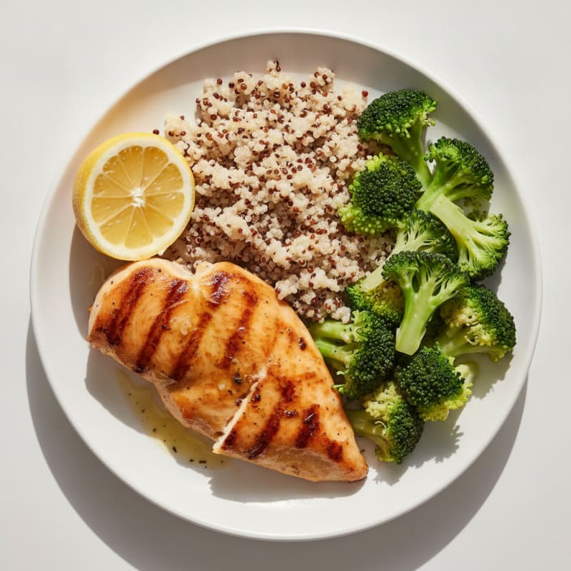 Grilled Chicken Breast with Quinoa and Steamed Broccoli