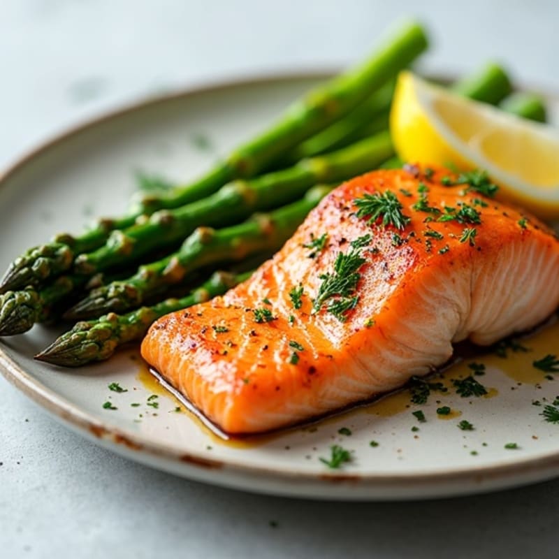 Crispy Pan-Seared Salmon with Lemon-Herb Roasted Asparagus