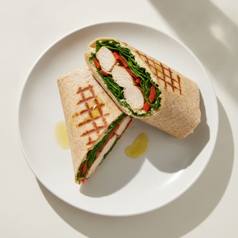 Grilled Turkey and Hummus Wrap with Mixed Greens