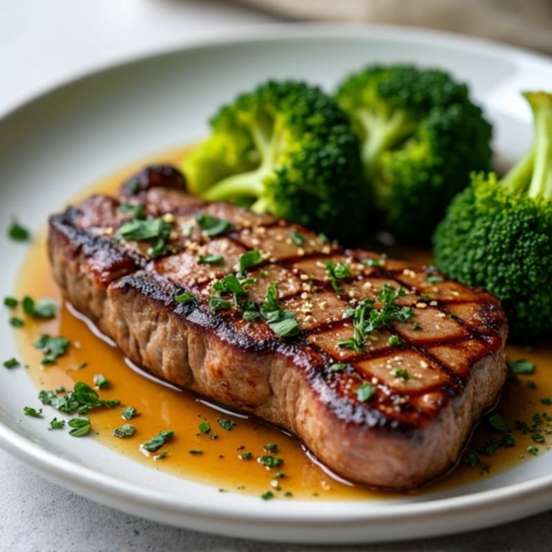 Pan-Seared Steak with Garlic Herb Roasted Broccoli