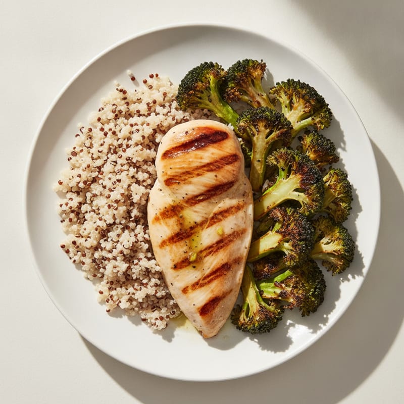 Grilled Chicken Breast with Quinoa and Roasted Broccoli