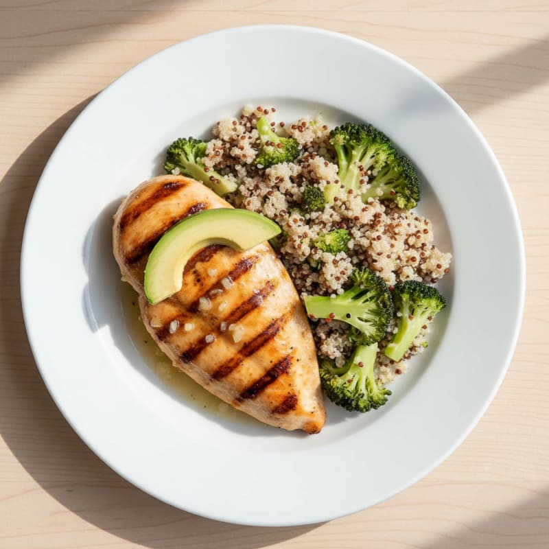 Grilled Chicken Breast with Quinoa and Steamed Broccoli