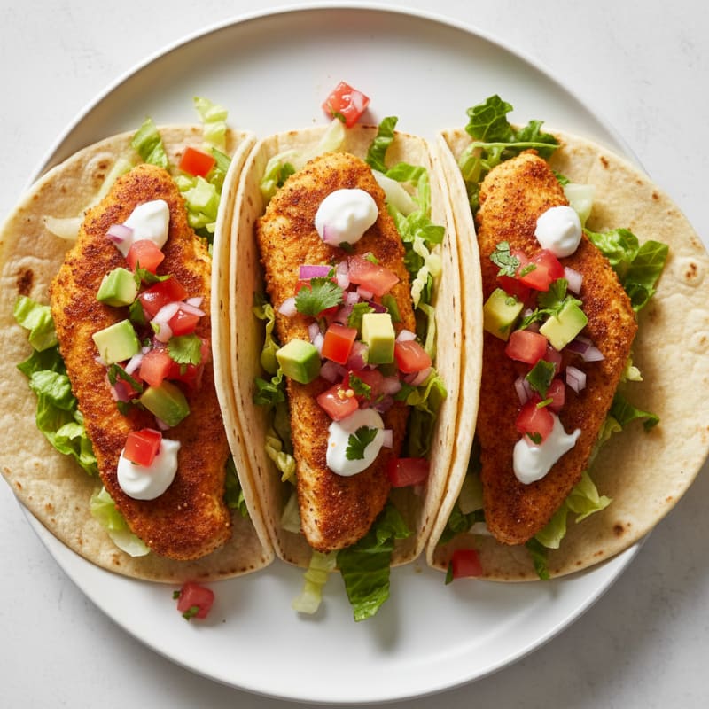 Crispy Chicken Breast Tacos with Shredded Lettuce and Salsa