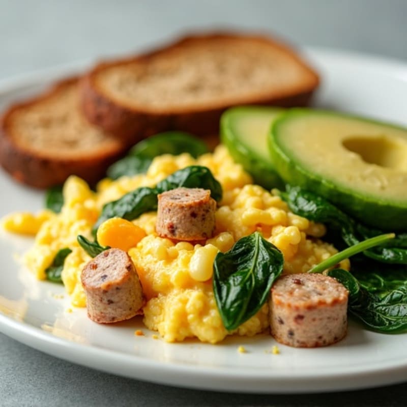 Egg White and Turkey Sausage Scramble with Spinach