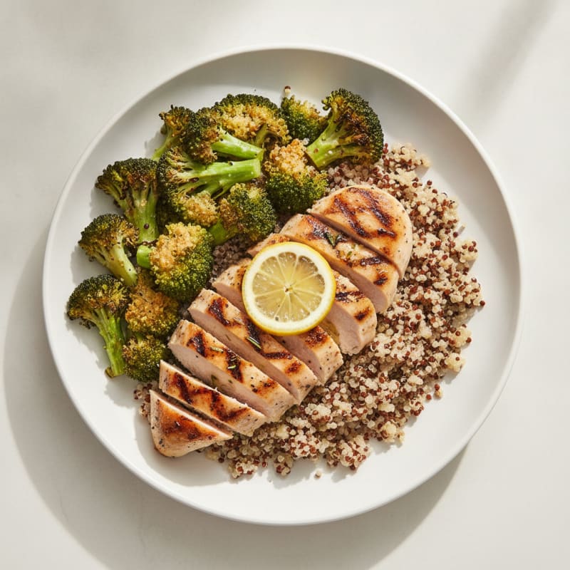 Grilled Chicken Breast with Quinoa and Roasted Broccoli